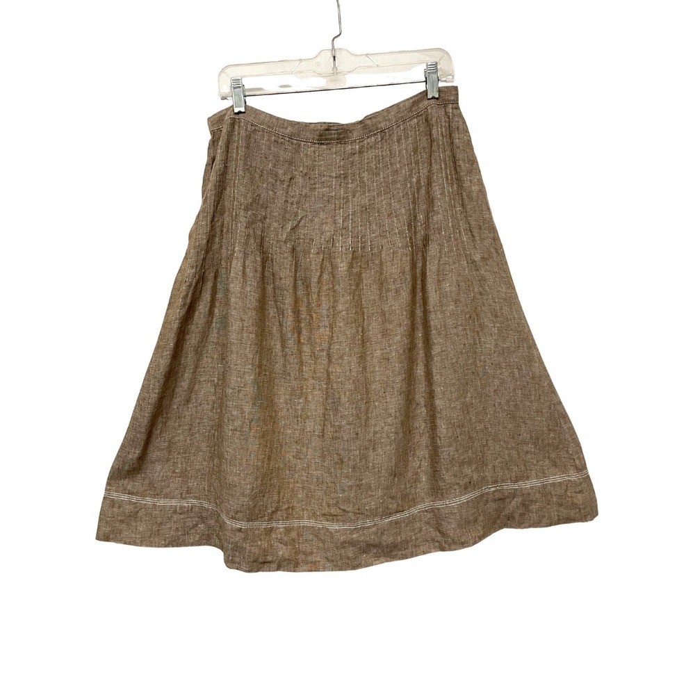 Almost Vintage Eddie Bauer 100% Linen Y2K‎ Pleated Midi Skirt Brown - Size 8